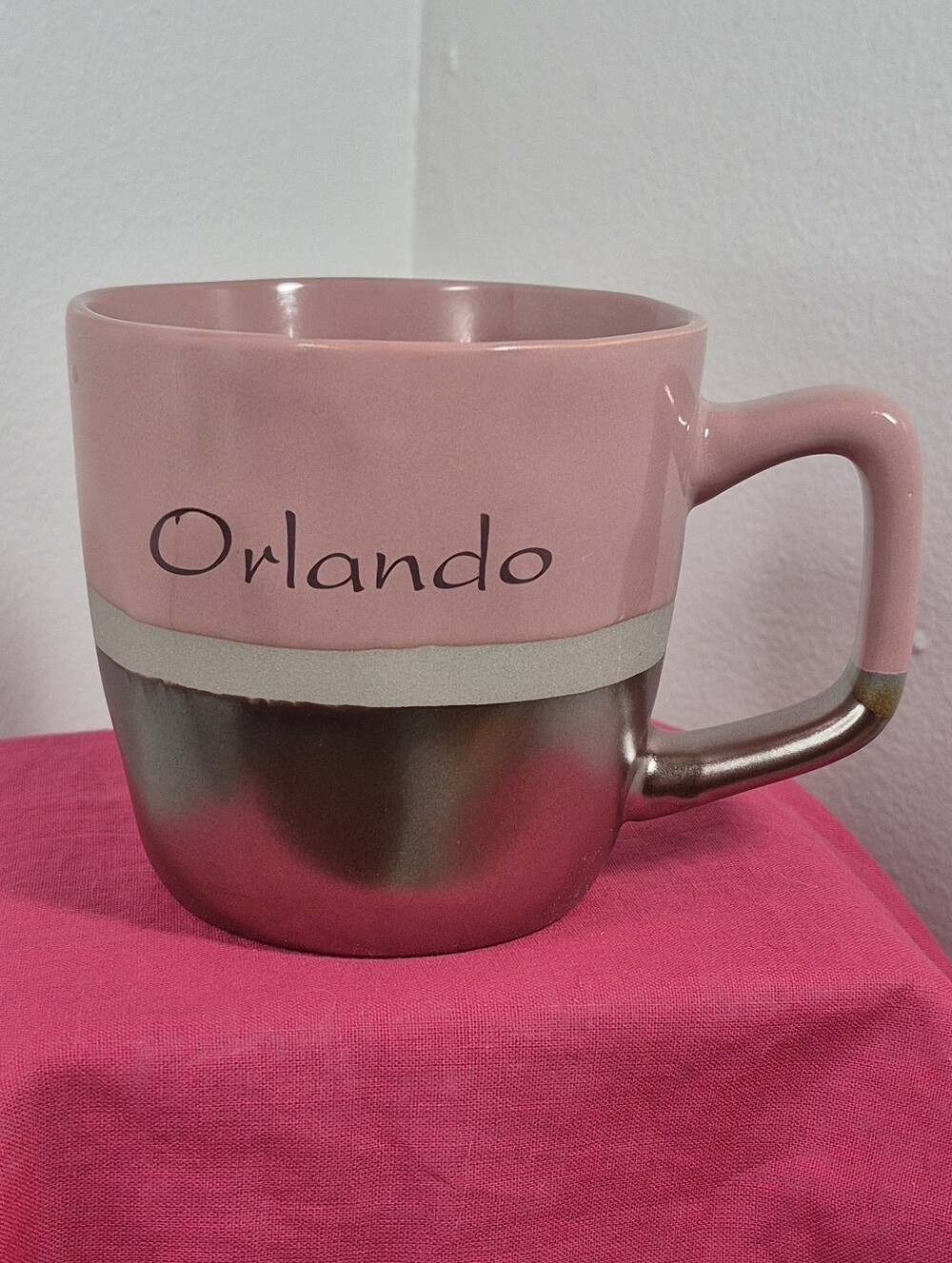 Orlando Ceramic Coffee Mug Two-tone Rose and Mettalic Dark Pink 16 oz